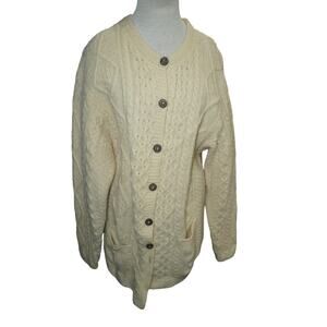 Authentic vintage Aran-style cardigan by Blarney Woollen Mills, made in Ireland.